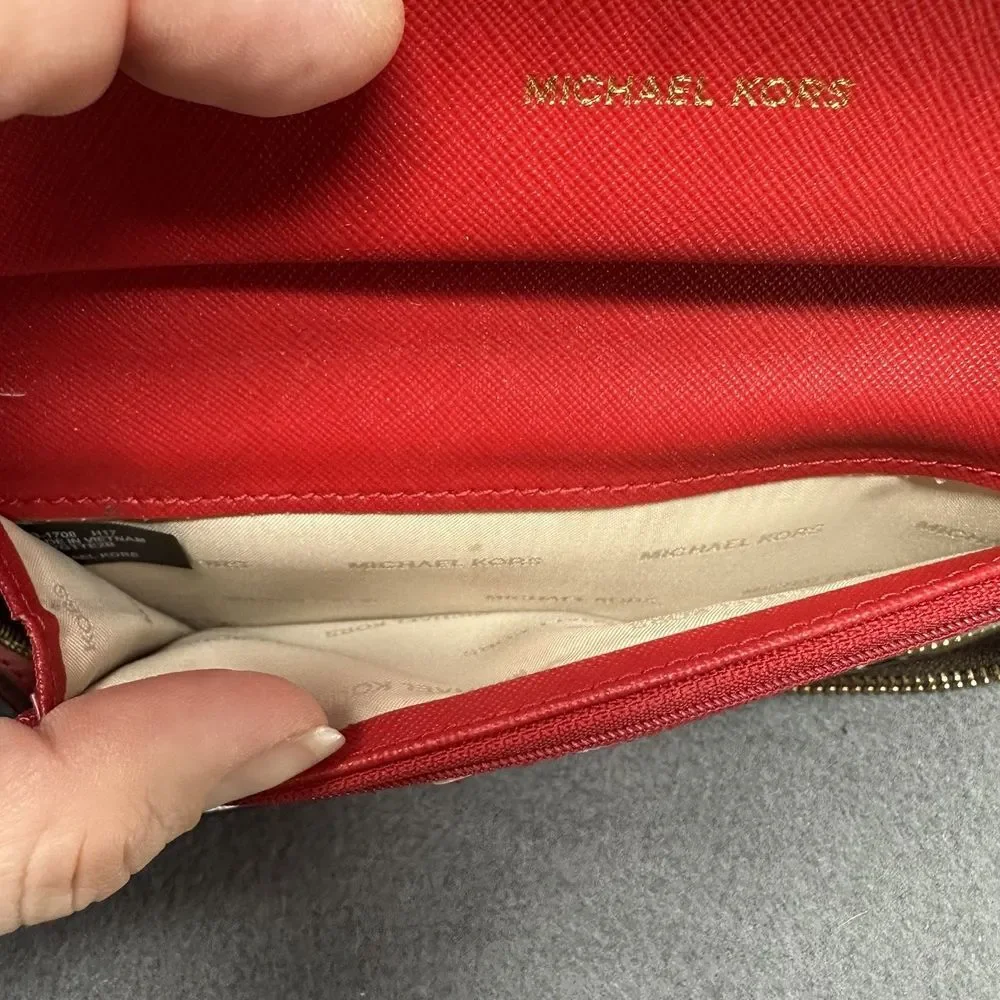 Michael Kors Women's Wristlet Jet Set Travel Smartphone Brown Red 32S7GTTE2B